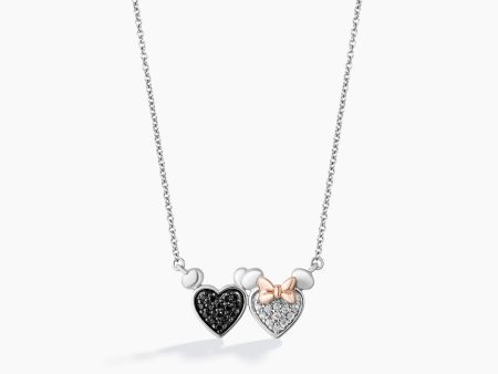 Mickey and Minnie Mouse Black and White Diamond Hearts Necklace, Sterling Silver Discount