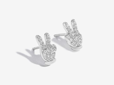 Mickey Mouse 1 6 CT.TW. Diamond  Peace Sign  Mickey Hands Stud Earrings, Sterling Silver Sale