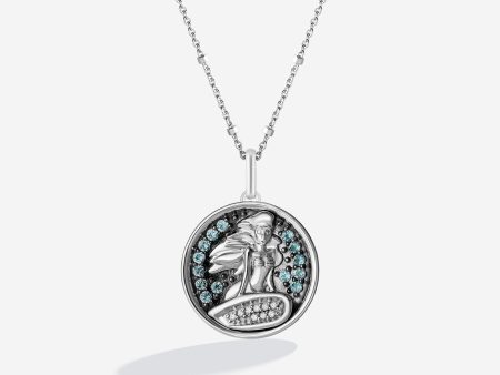 The Little Mermaid Iconic Coin Necklace in Sterling Silver with Accent Diamonds For Cheap