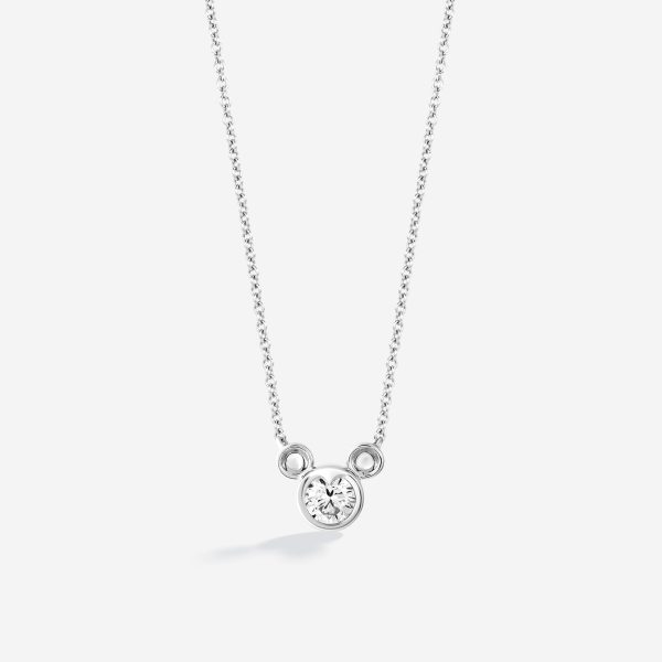 Mickey Mouse Silhouette White Topaz Necklace, Sterling Silver on Sale