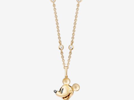 Mickey Mouse 1 4 CTTW Diamonds-by-the-yard Necklace with Mickey Silhouette, 14K Yellow Gold Discount