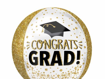 Congrats Grad Gold Glitter Orbz Balloon 38x40cm Online