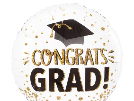 Congrats Grad Gold Glitter Foil Balloon 45cm Sale