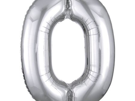 Silver Number 0 SuperShape Balloon 66x35cm Online now