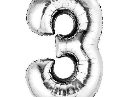 Silver Number 3 SuperShape Foil Balloon 55x86cm on Sale