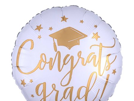 Congrats Grad White & Gold Foil Balloon 45cm Supply