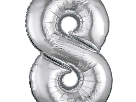 Silver Number 8 SuperShape Foil Balloon 55x88cm For Cheap