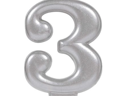 #3 Silver Numeral Metallic Candle Sale