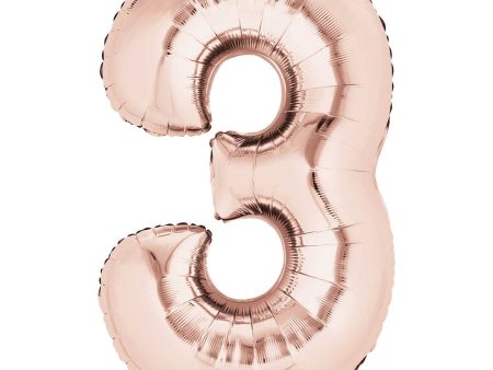 Rose Gold Number 3 SuperShape Foil Balloon 53x88cm on Sale